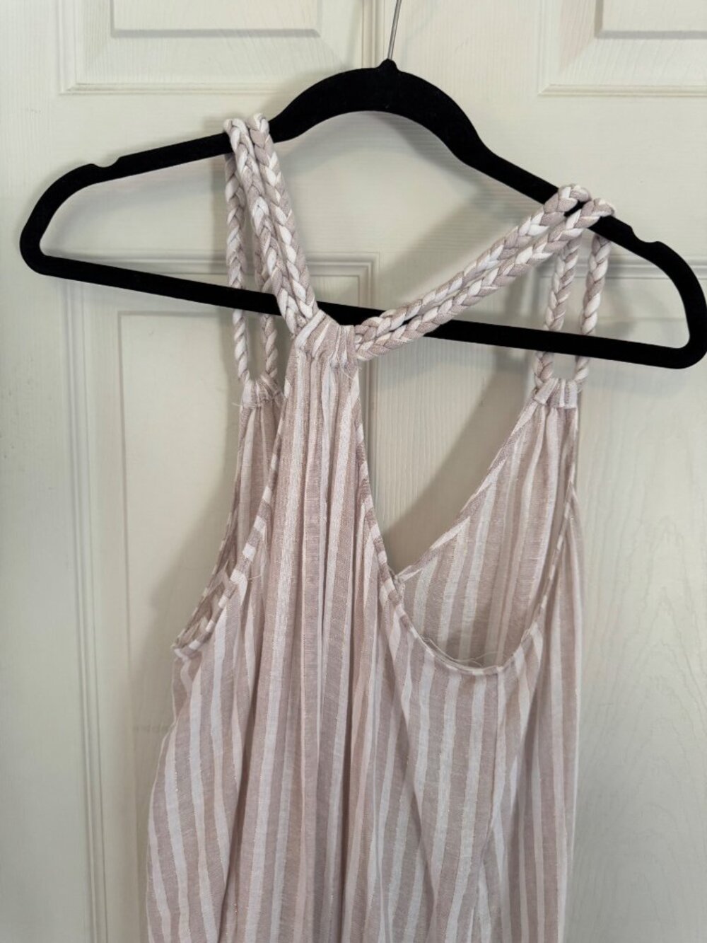 Rachel Ashwell Striped Bathing Suit Cover-up Midi Dress Linen Braided Straps L - Picture 13 of 13